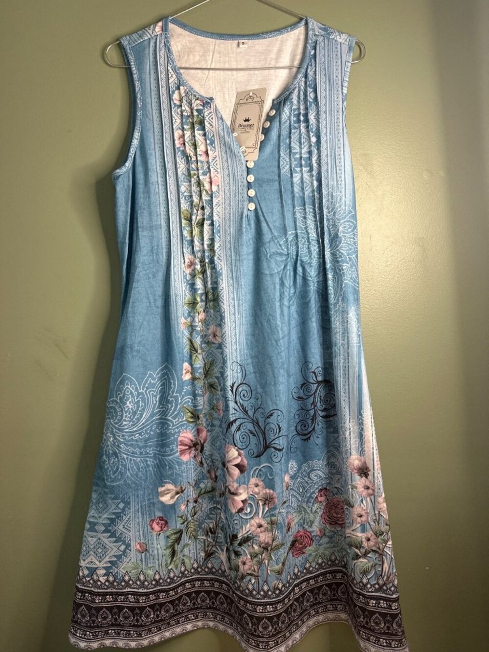 NEW Disamer Small Blue Floral Paisley Sleeveless Shift Dress Boho Cottagecore